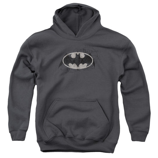 Batman Arcane Bat Logo Kids Youth Hoodie Charcoal Officially Licensed