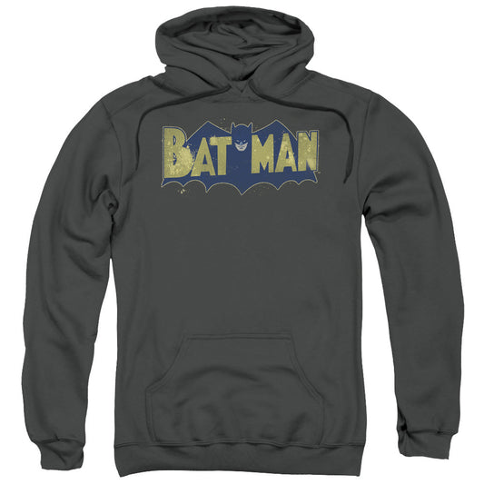 Batman Vintage Logo Splater Mens Hoodie Charcoal Officially Licensed