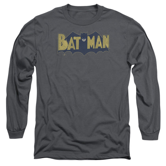 Batman Vintage Logo Splater Mens Long Sleeve Shirt Charcoal Officially Licensed