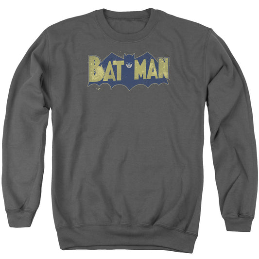 Batman Vintage Logo Splatter Mens Crewneck Sweatshirt Charcoal