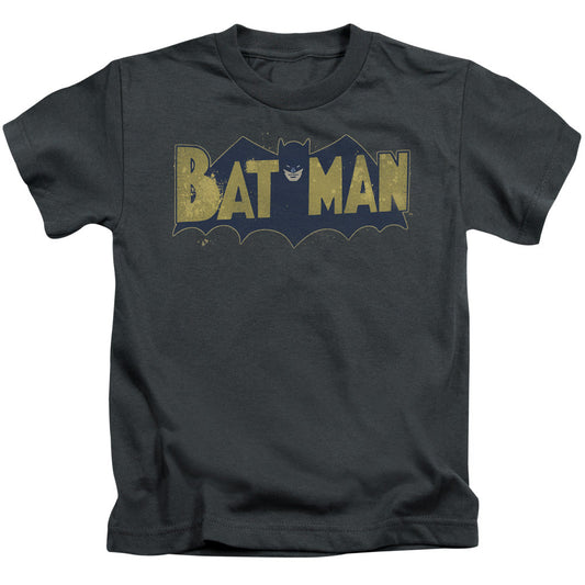 Batman Vintage Logo Splater Juvenile Kids Youth T Shirt Charcoal Officially Licensed