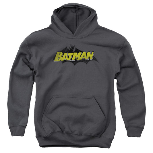 Batman Classic Comic Logo Kids Youth Hoodie Charcoal Officially Licensed