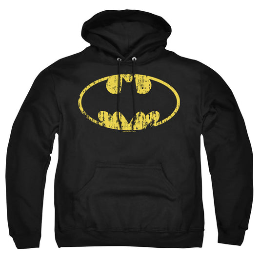 Batman Classic Logo Distressed Mens Hoodie Black Officially Licensed