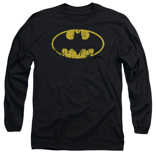 Batman Classic Logo Distressed Mens Long Sleeve Shirt Black Officially Licensed