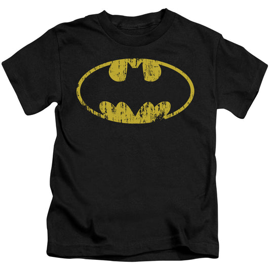 Batman Classic Logo Distressed Juvenile Kids Youth T Shirt Black Officially Licensed