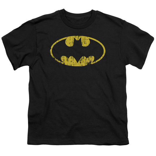 Batman Classic Logo Distressed Kids Youth T Shirt Black Officially Licensed