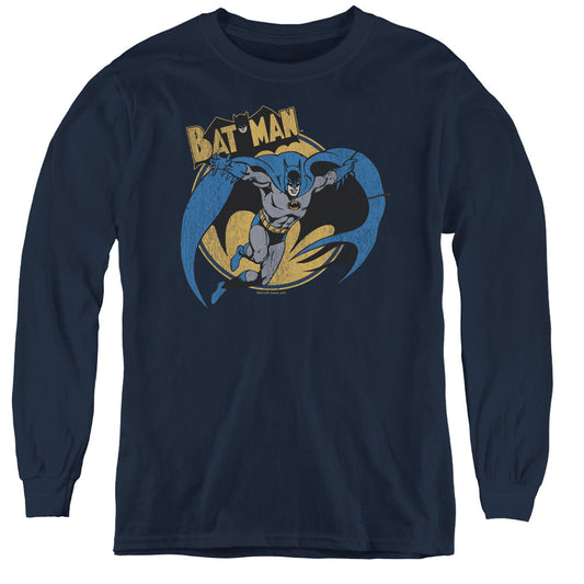Batman Through The Night Long Sleeve Kids Youth T Shirt Navy Blue Officially Licensed