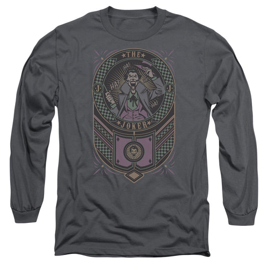 Batman Joker Checkered Sign Mens Long Sleeve Shirt Charcoal Officially Licensed