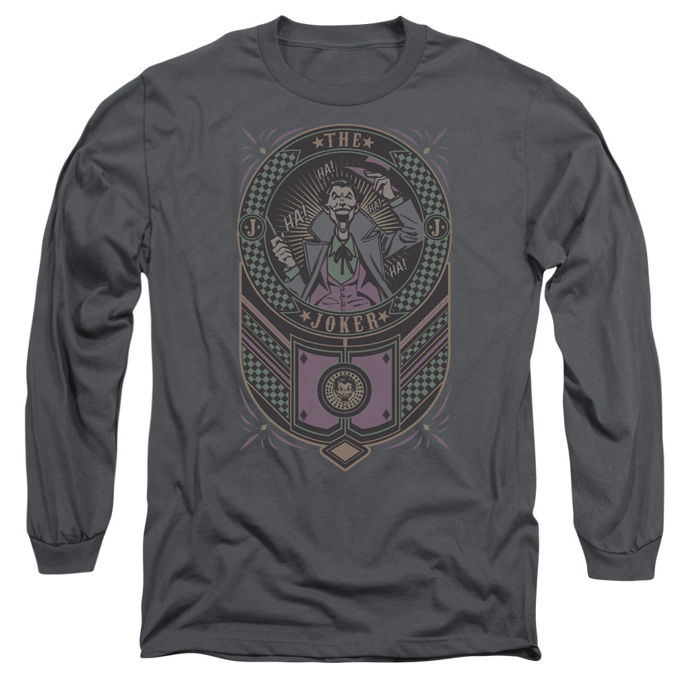 Batman Joker Checkered Sign Mens Long Sleeve Shirt Charcoal Officially Licensed