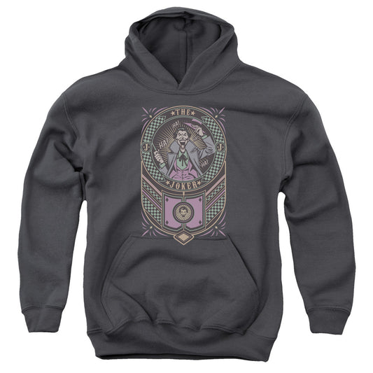 Batman Joker Checkered Sign Kids Youth Hoodie Charcoal Officially Licensed
