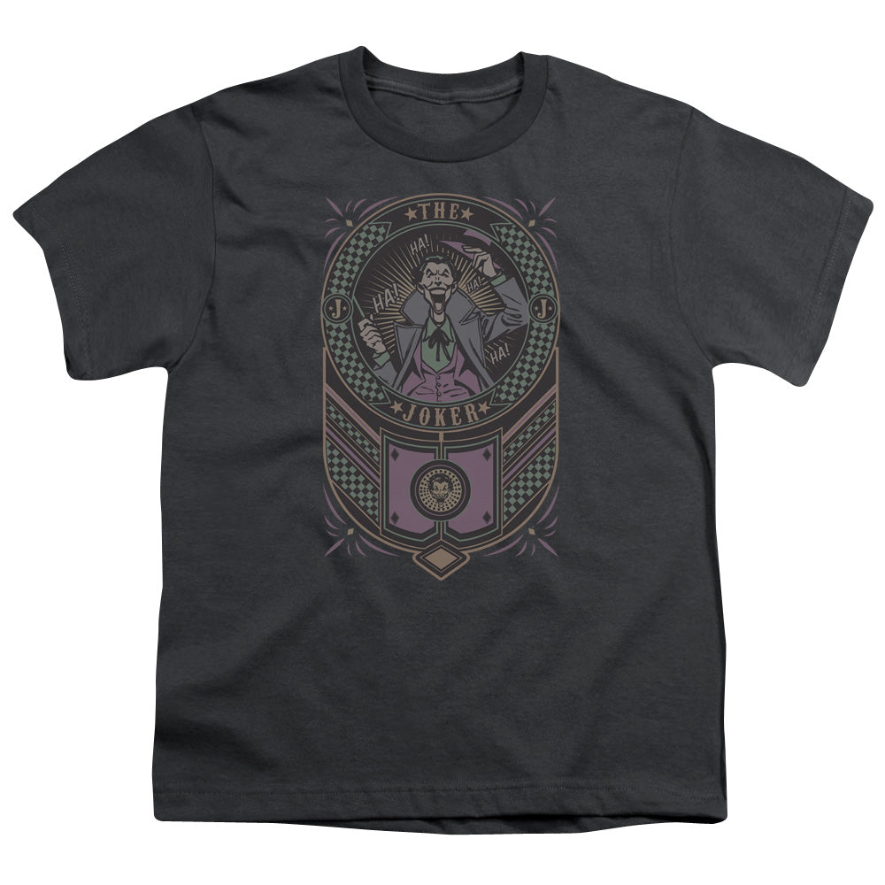 Batman Joker Checkered Sign Kids Youth T Shirt Charcoal Officially Licensed