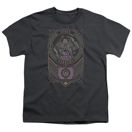 Batman Joker Checkered Sign Kids Youth T Shirt Charcoal Officially Licensed