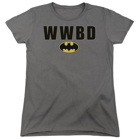 Batman Wwbd Logo Womens T Shirt Charcoal Officially Licensed
