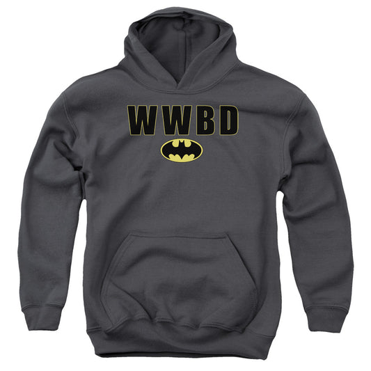 Batman Wwbd Logo Kids Youth Hoodie Charcoal Officially Licensed