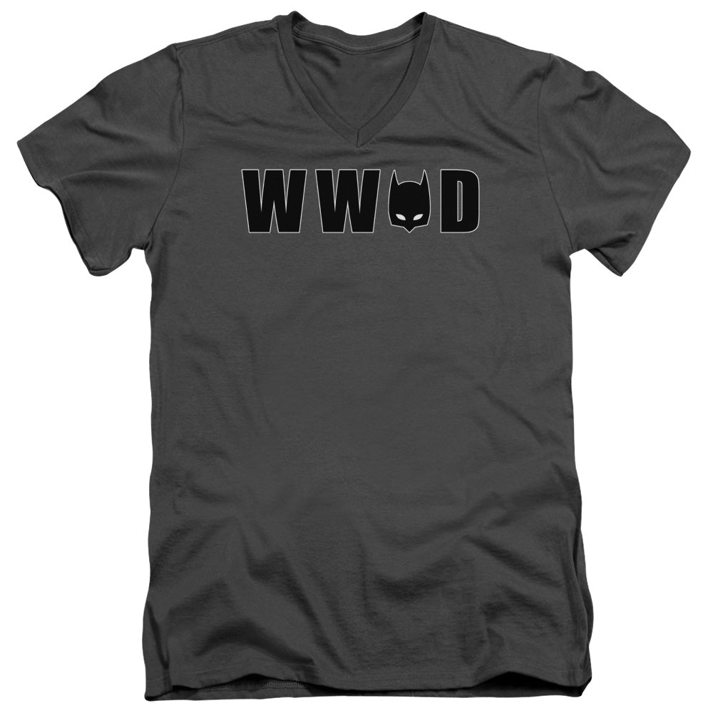Batman Wwbd Mask Mens Slim Fit V Neck T Shirt Charcoal Officially Licensed