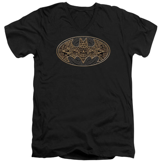 Batman Aztec Bat Logo Mens Slim Fit V Neck T Shirt Black Officially Licensed