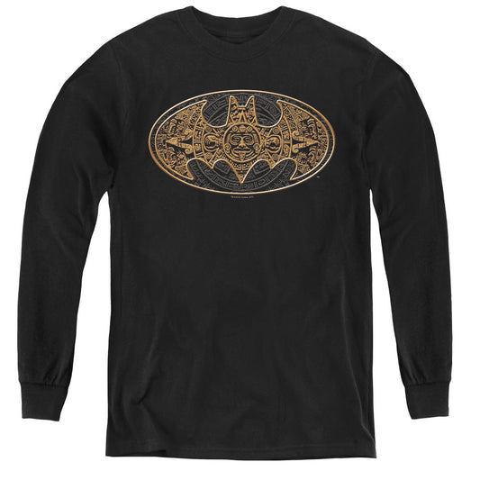 Batman Aztec Bat Logo Long Sleeve Kids Youth T Shirt Black Officially Licensed