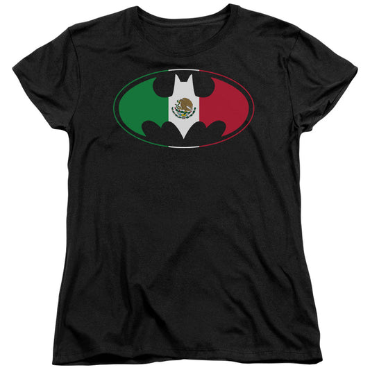 Batman Mexican Flag Shield Womens T Shirt Black Officially Licensed