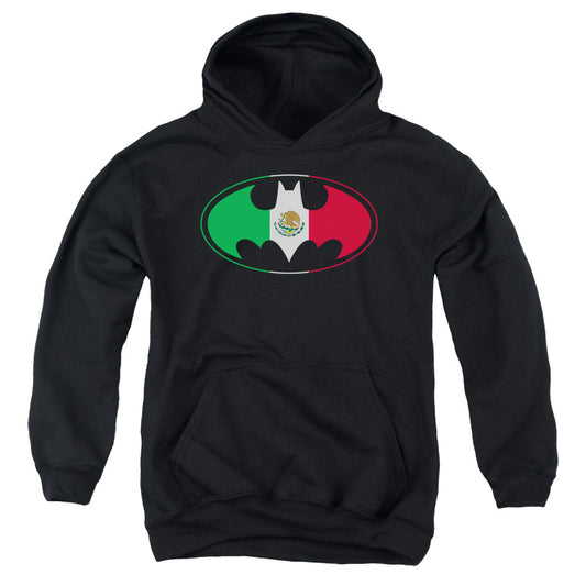 Batman Mexican Flag Shield Kids Youth Hoodie Black Officially Licensed