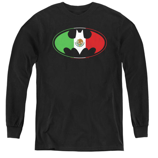Batman Mexican Flag Shield Long Sleeve Kids Youth T Shirt Black Officially Licensed