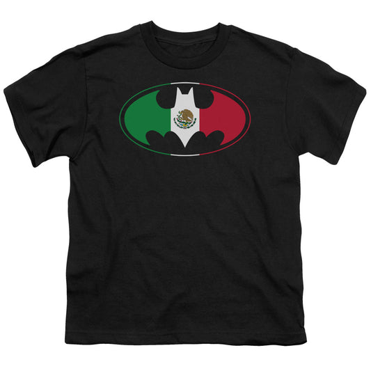 Batman Mexican Flag Shield Kids Youth T Shirt Black Officially Licensed