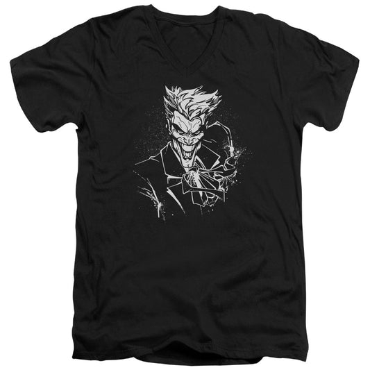 Batman Jokers Splater Ile Mens Slim Fit V Neck T Shirt Black Officially Licensed
