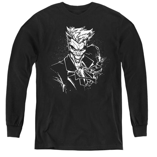 Batman Jokers Splater Ile Long Sleeve Kids Youth T Shirt Black Officially Licensed