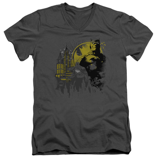 Batman The Dark City Mens Slim Fit V Neck T Shirt Charcoal Officially Licensed
