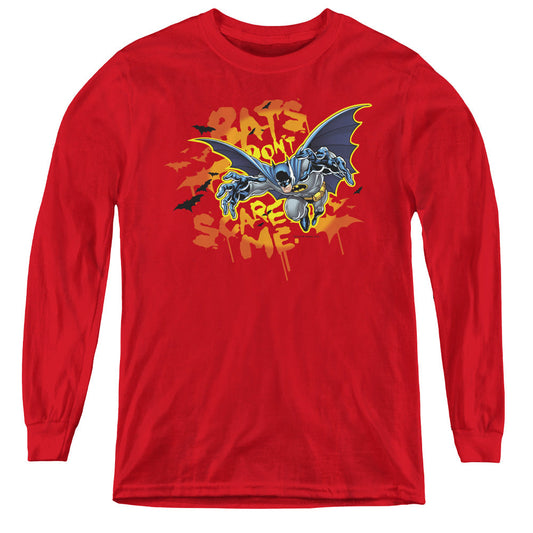 Batman Bats Dont Scare Me Long Sleeve Kids Youth T Shirt Red Officially Licensed