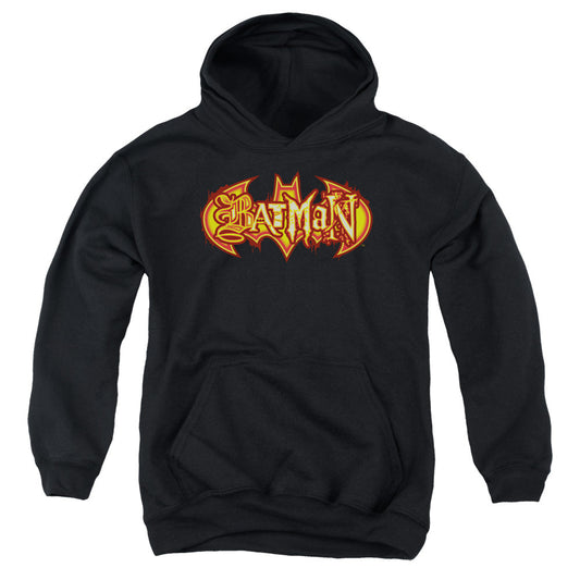 Batman Fiery Shield Kids Youth Hoodie Black Officially Licensed