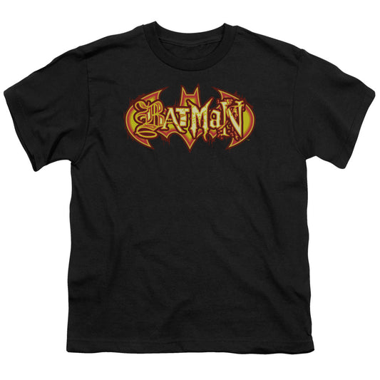 Batman Fiery Shield Kids Youth T Shirt Black Officially Licensed