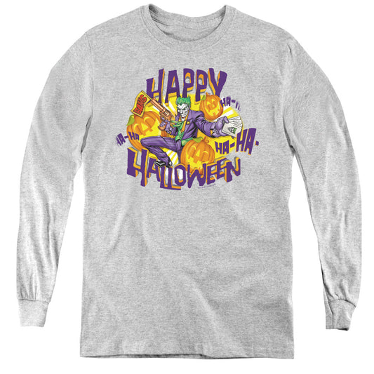 Batman Ha Ha Halloween Long Sleeve Kids Youth T Shirt Athletic Heather Officially Licensed