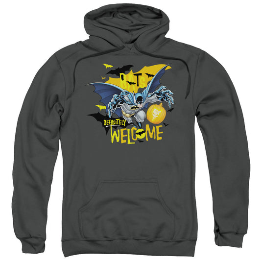 Batman Bats Welcome Mens Hoodie Charcoal Officially Licensed