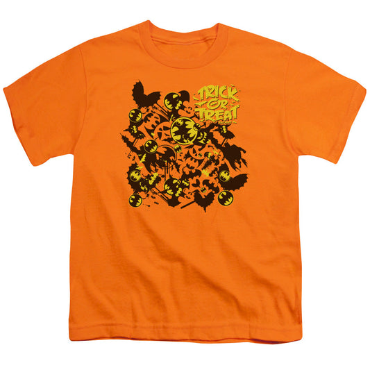 Batman Trick Or Treat Collage Kids Youth T Shirt Orange Officially Licensed