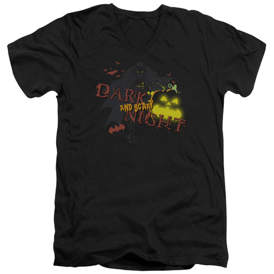 Batman Dark And Scary Night Mens Slim Fit V Neck T Shirt Black Officially Licensed