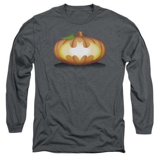Batman Bat Pumpkin Logo Mens Long Sleeve Shirt Charcoal Officially Licensed