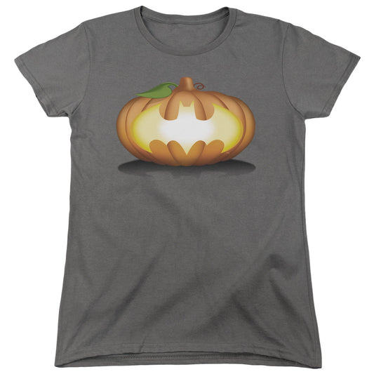 Batman Bat Pumpkin Logo Womens T Shirt Charcoal Officially Licensed