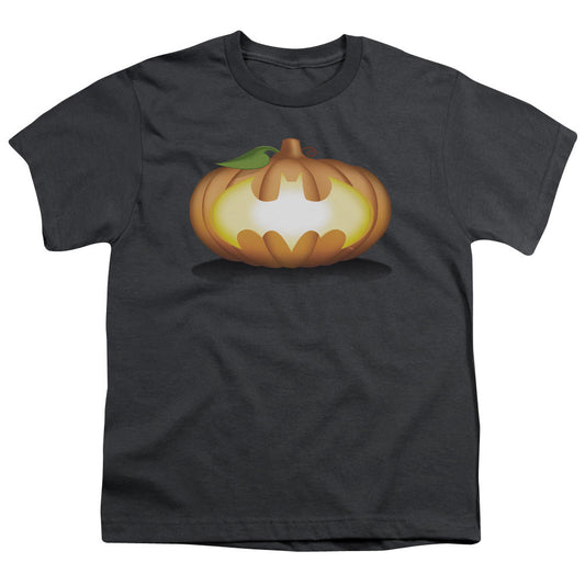 Batman Bat Pumpkin Logo Kids Youth T Shirt Charcoal Officially Licensed