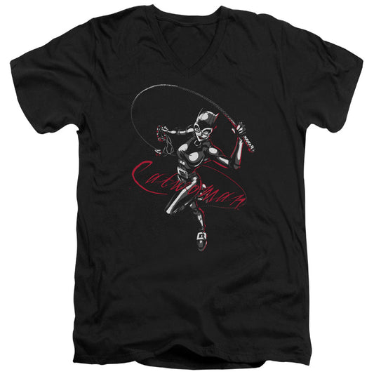 Batman Kiten With A Whip Mens Slim Fit V Neck T Shirt Black Officially Licensed