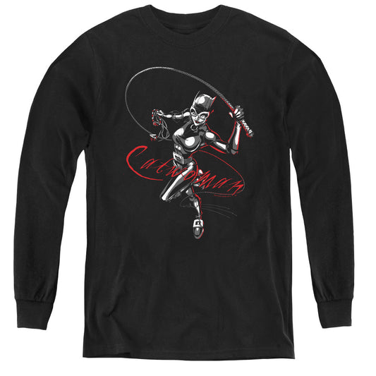 Batman Kiten With A Whip Long Sleeve Kids Youth T Shirt Black Officially Licensed