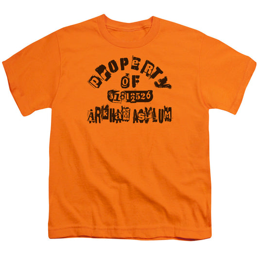 Batman Property Of Arkham Kids Youth T Shirt Orange Officially Licensed