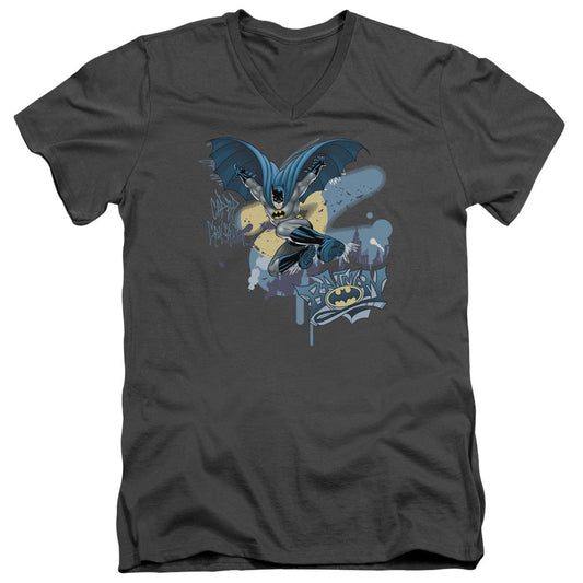 Batman Into The Night Mens Slim Fit V Neck T Shirt Charcoal Officially Licensed