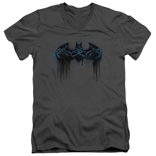 Batman Run Away Mens Slim Fit V Neck T Shirt Charcoal Officially Licensed