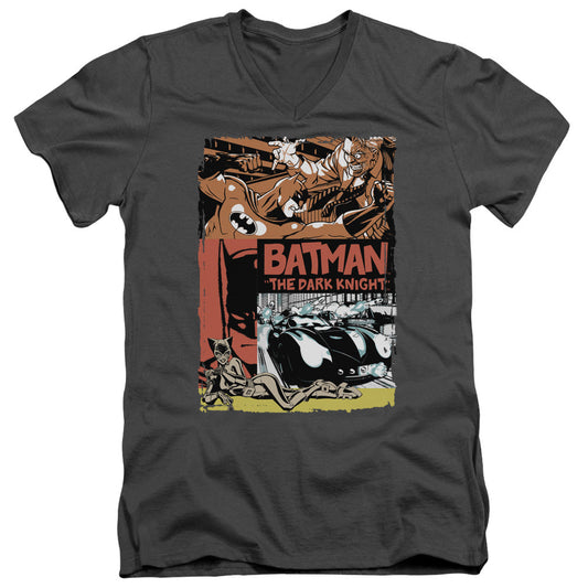 Batman Old Movie Poster Mens Slim Fit V Neck T Shirt Charcoal Officially Licensed