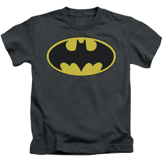 Batman Classic Bat Logo Juvenile Kids Youth T Shirt Charcoal Officially Licensed