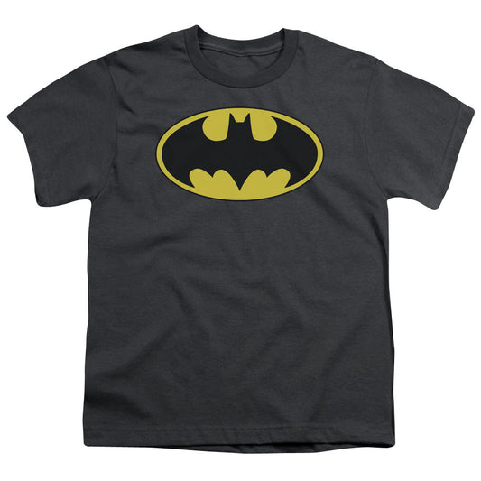 Batman Classic Bat Logo Kids Youth T Shirt Charcoal Officially Licensed