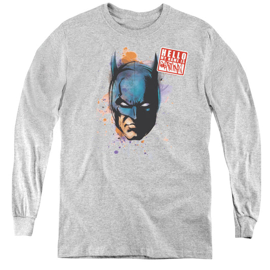 Batman Hello Long Sleeve Kids Youth T Shirt Athletic Heather Officially Licensed