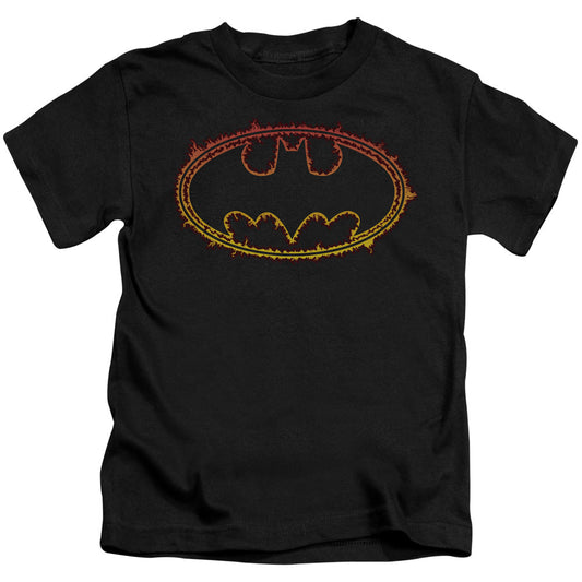 Batman Flame Outlined Logo Juvenile Kids Youth T Shirt Black Officially Licensed