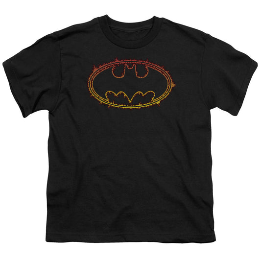 Batman Flame Outlined Logo Kids Youth T Shirt Black Officially Licensed