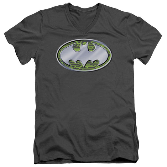 Batman Circuits Logo Mens Slim Fit V Neck T Shirt Charcoal Officially Licensed